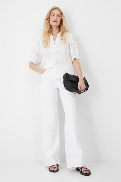 Jeansy bawełniane damskie wide leg kolor biały