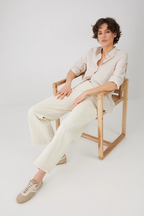 Jeansy bawełniane damskie wide leg gładkie kolor beżowy