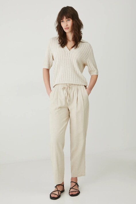 Medicine spodnie lniane damskie kolor beżowy fason chinos medium waist