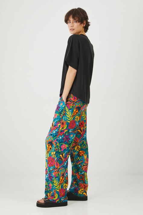 Spodnie damskie wide leg z wiskozy kolor multicolor