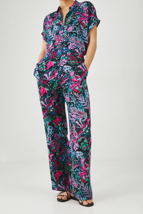 Spodnie damskie wide leg z wiskozy kolor multicolor