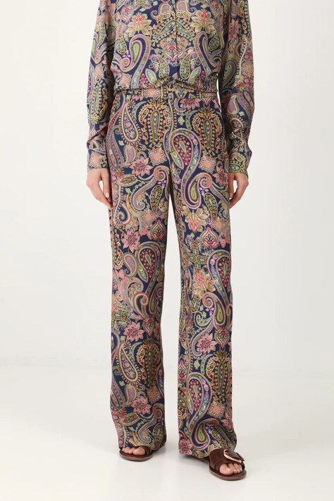 Spodnie damskie wide leg wzorzyste kolor multicolor