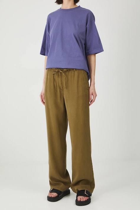 Spodnie damskie gładkie z lyocellu kolor zielony