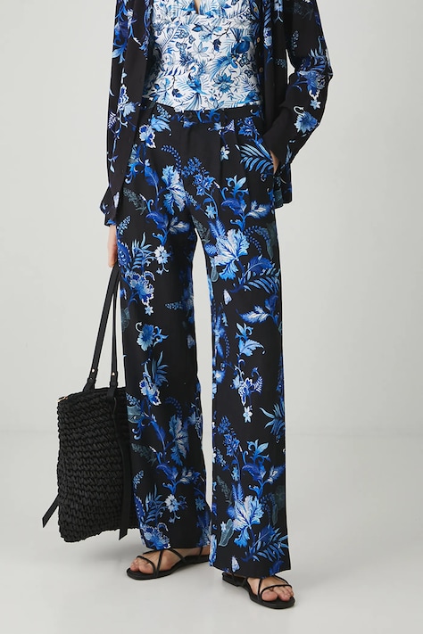Medicine pantaloni din amestec de in femei, culoarea negru, lat, medium waist