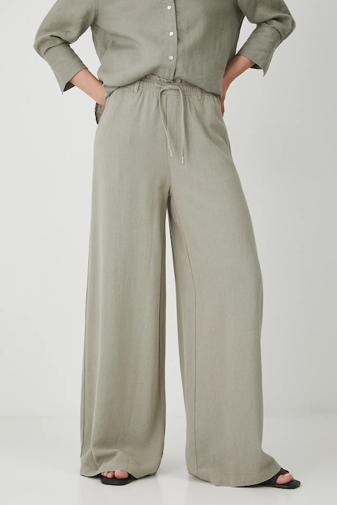 Medicine pantaloni din amestec de in culoarea verde, lat, medium waist