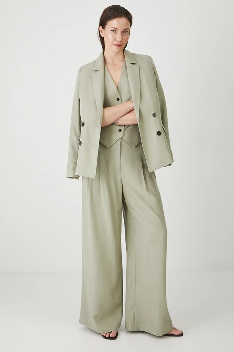 Kalhoty s příměsí lnu Medicine dámské, zelená barva, široké, high waist