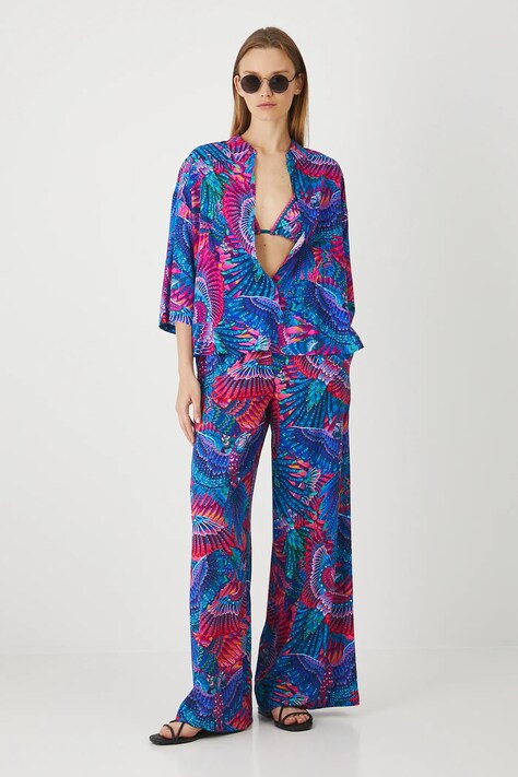 Spodnie damskie wide leg wzorzyste kolor multicolor