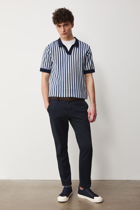 Spodnie męskie slim z paskiem kolor granatowy