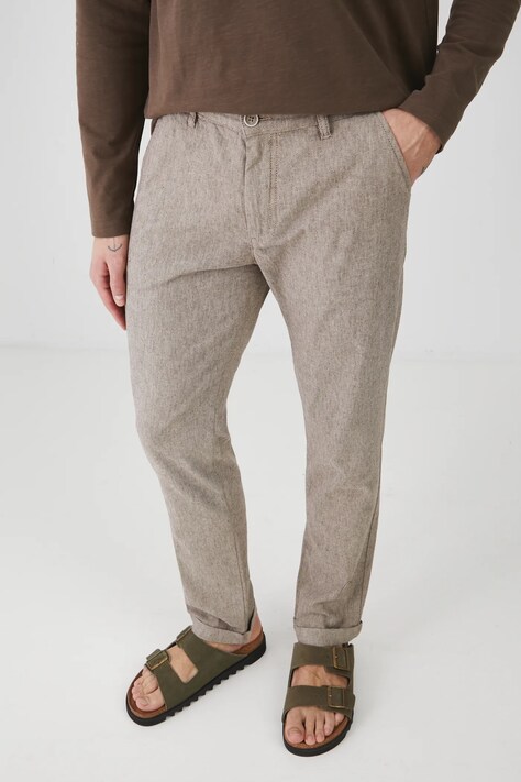 Medicine spodnie z domieszką lnu męskie kolor brązowy dopasowane