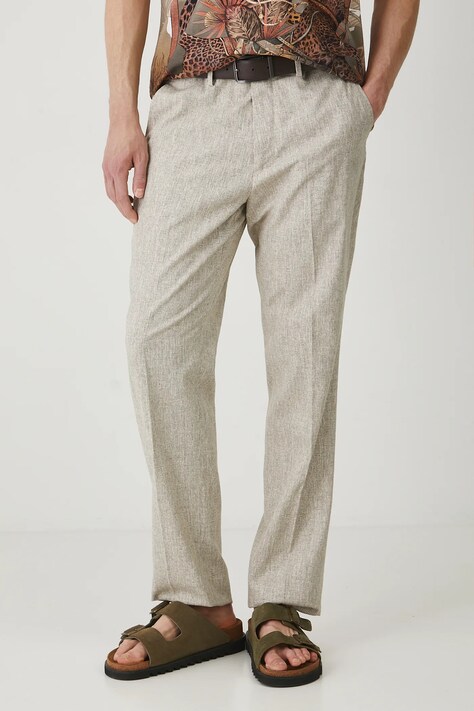 Medicine pantaloni din amestec de in culoarea maro, mulata