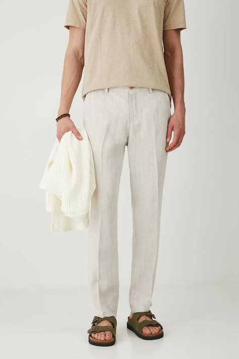 Medicine pantaloni din in barbati, culoarea bej, drept