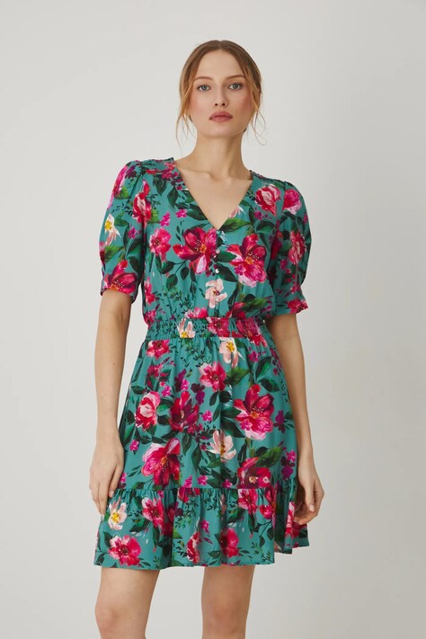 Sukienka damska mini z wiskozy kolor turkusowy