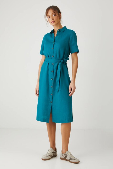 Lněné šaty Medicine zelená barva, midi