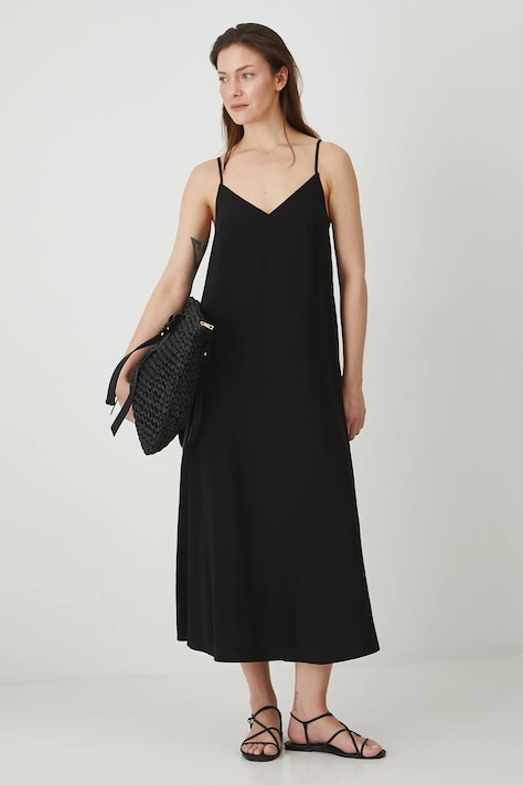 Šaty s příměsí lnu Medicine černá barva, maxi, oversize