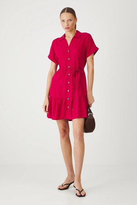 Ленена рокля Medicine в червено къса разкроена