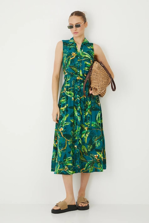 Sukienka midi z paskiem kolor zielony