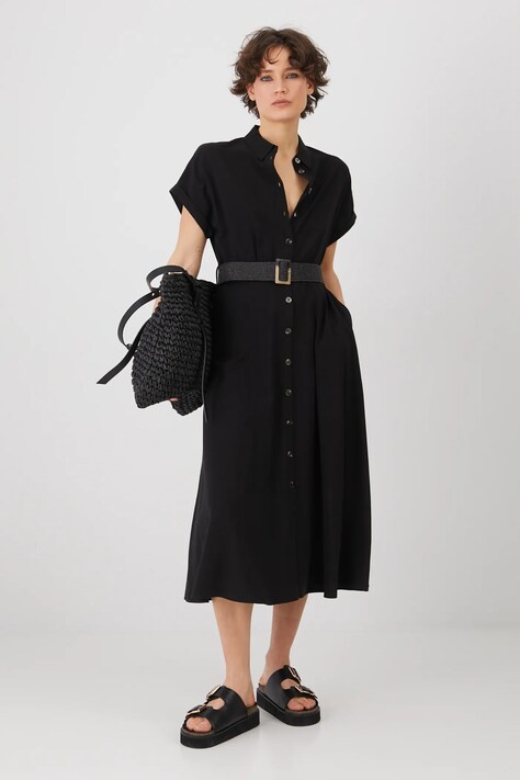 Šaty s příměsí lnu Medicine černá barva, midi