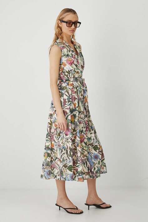 Bavlněné šaty Medicine béžová barva, midi