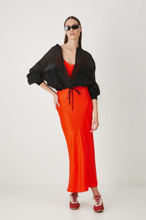 Рокля Medicine в оранжево среднодълга с кройка по тялото