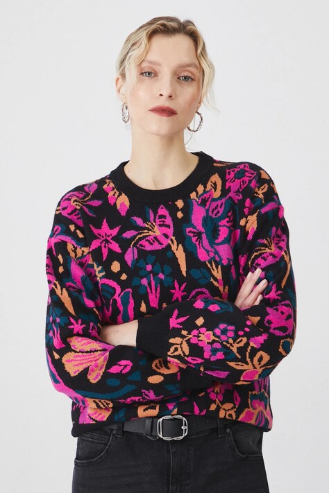 Sweter damski w kwiaty kolor czarny