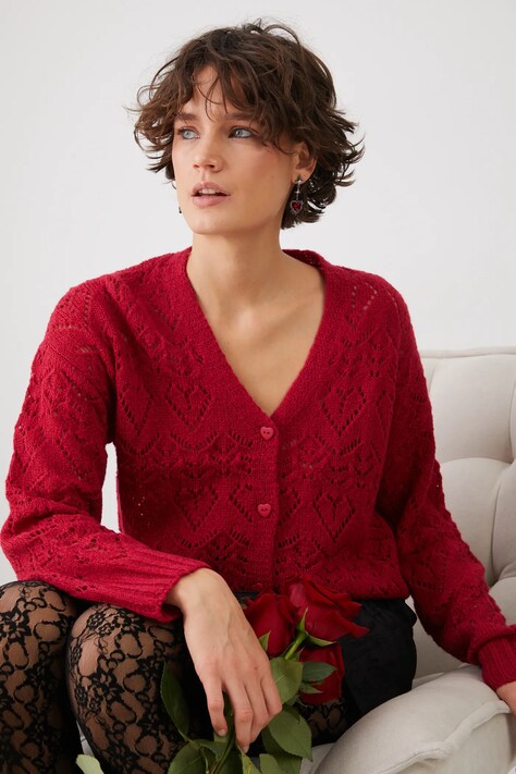 Kardigán Medicine dámsky, červená farba, teplý