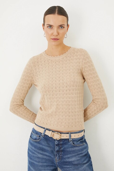 Sweter damski ażurowy z wiskozą kolor beżowy