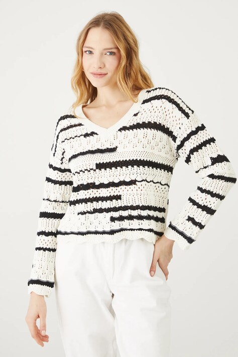 Sweter bawełniany damski ażurowy kolor beżowy