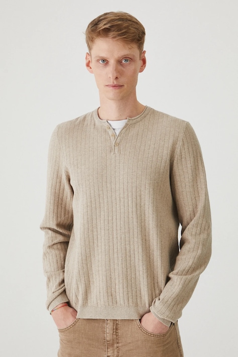 Sweter męski melanżowy z fakturą kolor beżowy