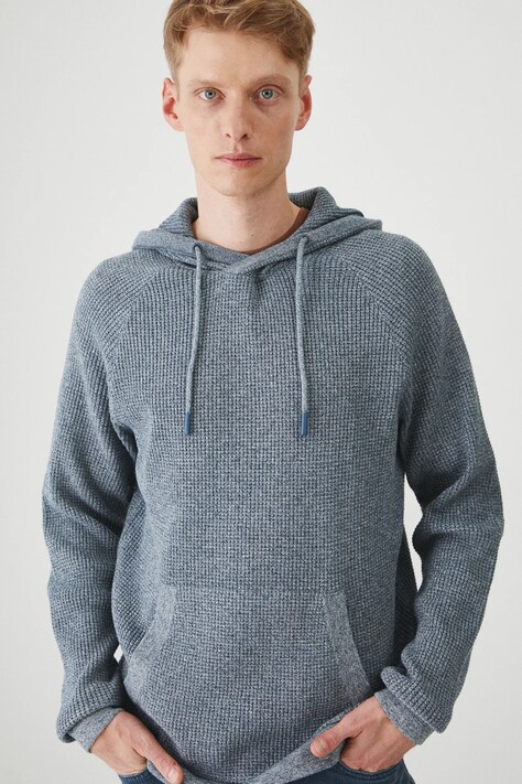 Sweter męski z kapturem melanżowy kolor niebieski