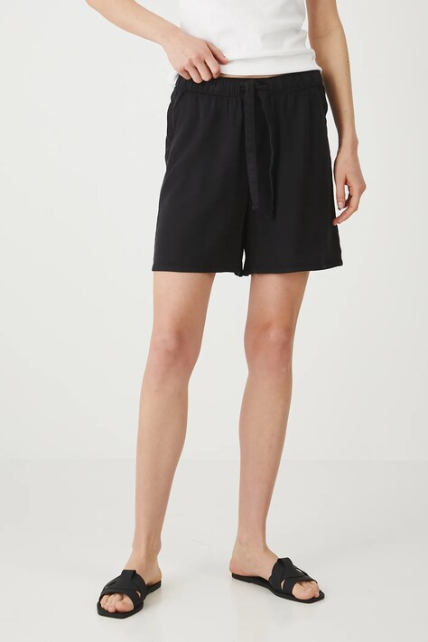 Medicine pantaloni scurti culoarea negru, neted, medium waist