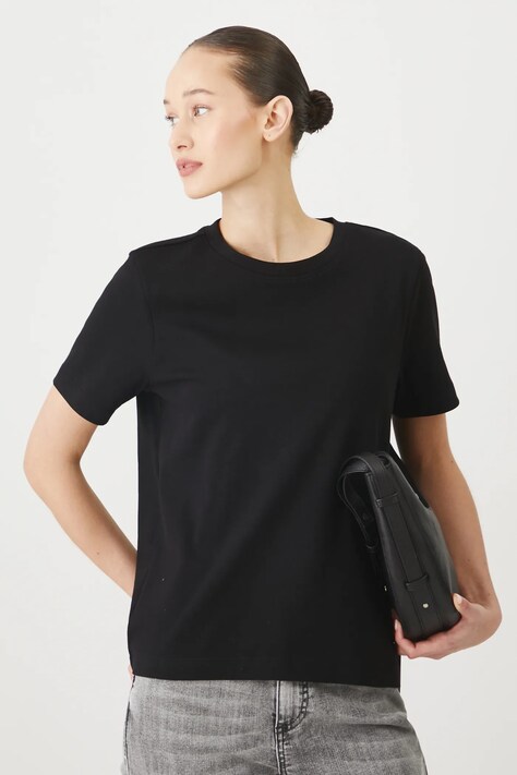 T-shirt bawełniany damski gładki interlock kolor czarny