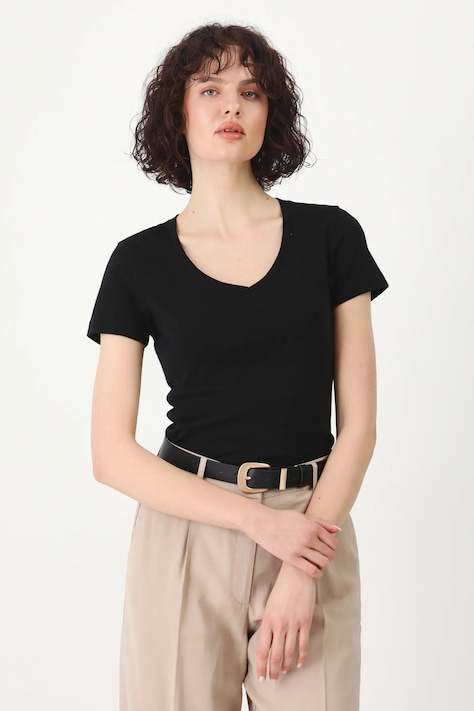 T-shirt bawełniany damski gładki kolor czarny
