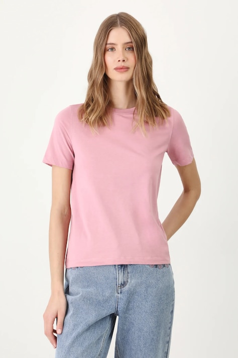 T-shirt bawełniany damski gładki kolor różowy