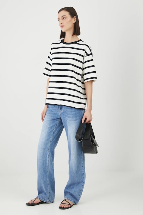T-shirt bawełniany damski w pasy kolor czarny
