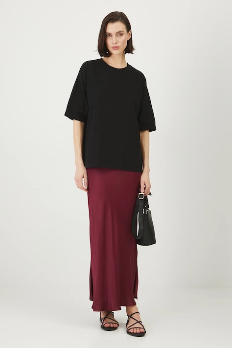 T-shirt bawełniany damski gładki kolor czarny