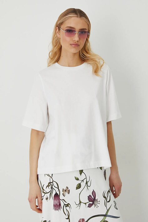 T-shirt bawełniany damski z elastanem gładki kolor biały