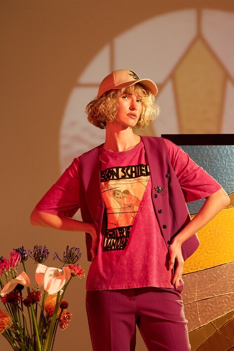 T-shirt bawełniany damski z kolekcji Eviva L'arte kolor fioletowy