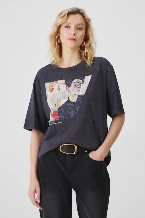 T-shirt bawełniany damski z kolekcji Eviva L'arte kolor szary
