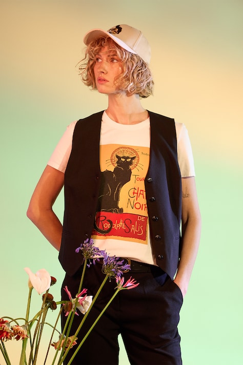 T-shirt bawełniany damski z kolekcji Eviva L'arte z elastanem kolor beżowy