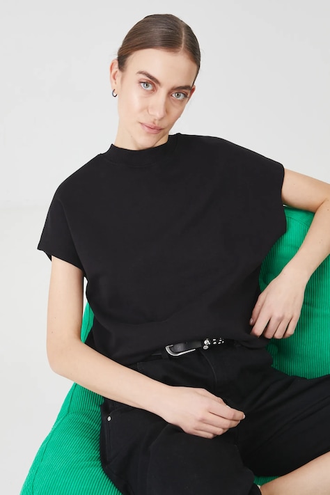 T-shirt bawełniany damski gładki kolor czarny