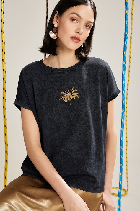 T-shirt bawełniany damski by Nieszka Skłodowska, Grafika Polska kolor szary