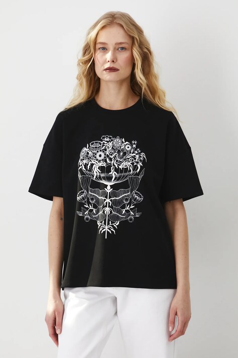 Medicine tricou din bumbac femei, culoarea negru
