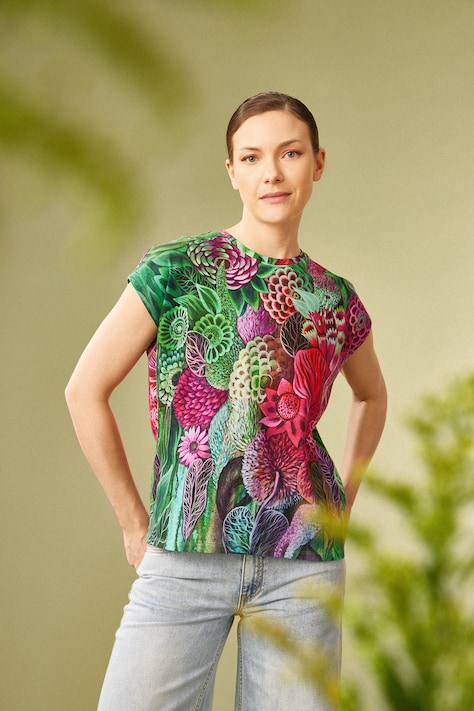 T-shirt bawełniany damski by Justyna Stoszek – Forest Forever, Sense of Values kolor multicolor