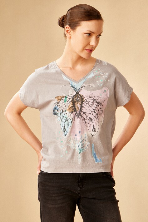 T-shirt bawełniany damski by Justyna Stoszek – Forest Forever, Sense of Values kolor szary