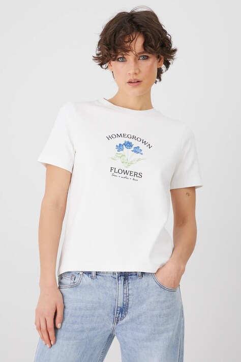 T-shirt bawełniany damski z elastanem interlock kolor beżowy