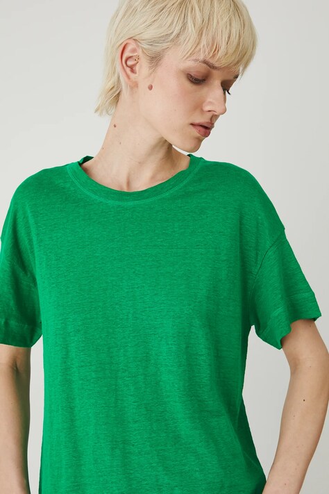 T-shirt lniany damski gładki kolor zielony