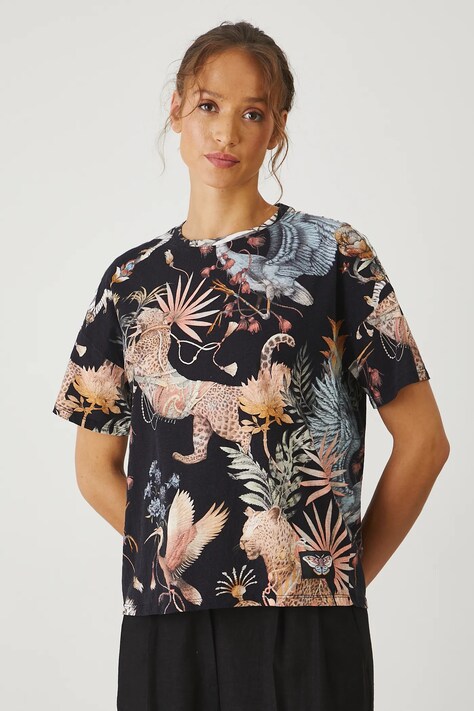 T-shirt bawełniany damski wzorzysty kolor multicolor