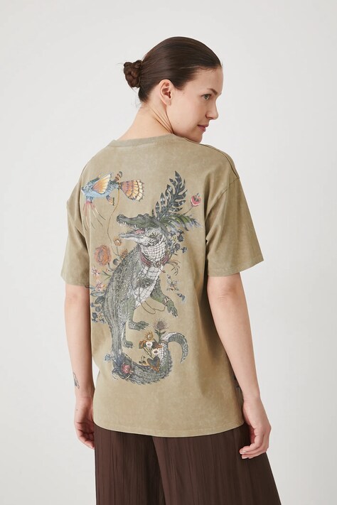 T-shirt bawełniany damski z nadrukiem kolor zielony