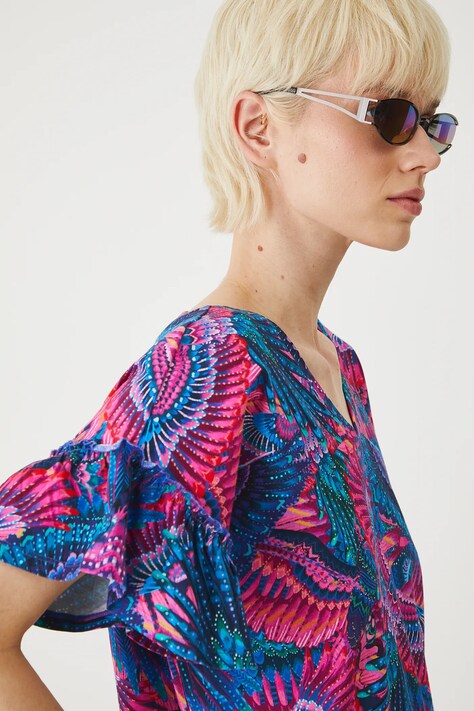 T-shirt bawełniany damski z elastanem wzorzysty kolor multicolor