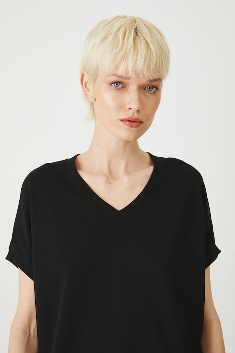 T-shirt bawełniany damski gładki interlock kolor czarny